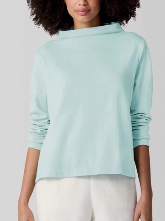 Eileen Fisher Tops - Eileen Fisher Women M Pool Blue Garment-Dyed Terry Funnel Neck Top NWOT